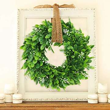 ElaDeco 10" Faux Boxwood Wreath for Home Decoration