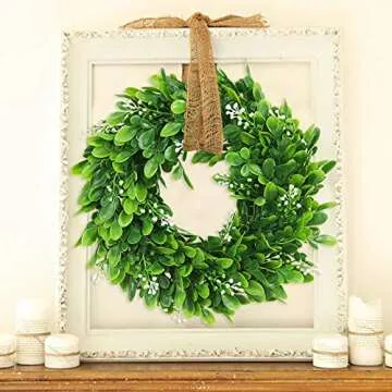 ElaDeco 10" Faux Boxwood Wreath for Home Decoration