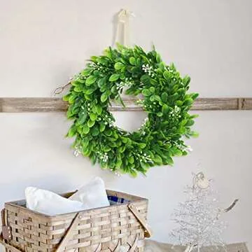 ElaDeco 10" Faux Boxwood Wreath for Home Decoration