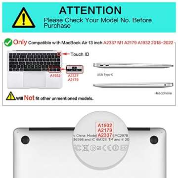 MOSISO Compatible with MacBook Air 13 inch Case 2022 2021 2020 2019 2018 Release A2337 M1 A2179 A1932 Retina Display Touch ID, Plastic Pattern Hard Shell&Keyboard Cover&Screen Protector, Black Marble