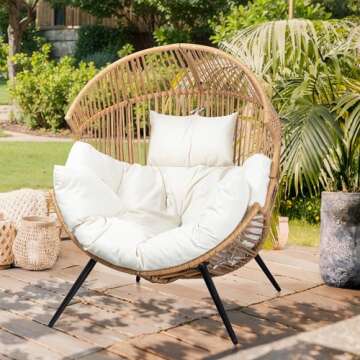 Vongrasig Wicker Egg Chair PE Rattan Chair with Cushion, Oversized Patio Lounge Chair for Outdoor, I...