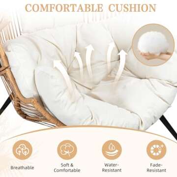 Vongrasig Wicker Egg Chair PE Rattan Chair with Cushion, Oversized Patio Lounge Chair for Outdoor, Indoor, Balcony, Backyard, Garden, Living Room, Beige