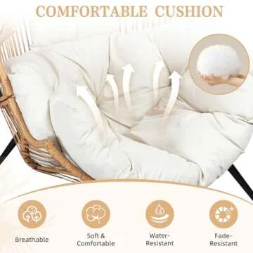 Vongrasig Wicker Egg Chair PE Rattan Chair with Cushion, Oversized Patio Lounge Chair for Outdoor, Indoor, Balcony, Backyard, Garden, Living Room, Beige