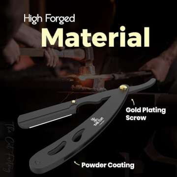 The Cut- Factory- Straight Razor with Pack Of Platinum Treet Single Blade Razors for Men- Professional Barber Straight Edge Razor for Close Shaving 100 Percent Stainless Steel-Black