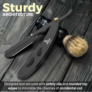 The Cut- Factory- Straight Razor with Pack Of Platinum Treet Single Blade Razors for Men- Professional Barber Straight Edge Razor for Close Shaving 100 Percent Stainless Steel-Black