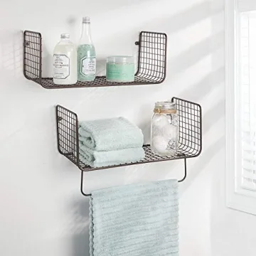 mDesign Bronze Metal Wire Farmhouse Wall Shelves Storage