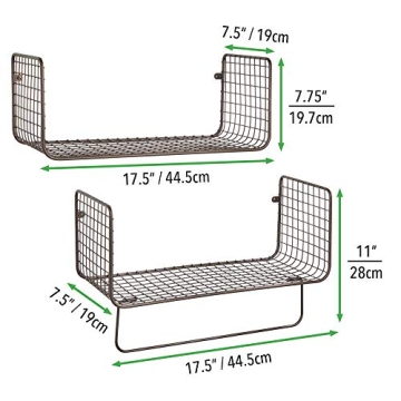 mDesign Bronze Metal Wire Farmhouse Wall Shelves Storage