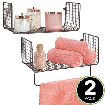 mDesign Bronze Metal Wire Farmhouse Wall Shelves Storage