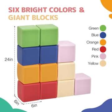 Foam Building Blocks for Kids: 12-Pieces PU Leather Colorful Foam Blocks - Building Toys for Toddler...