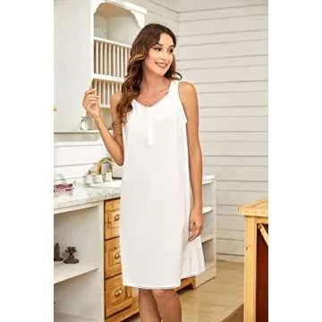 Ekouaer Cotton Nightgowns for Women Sleeveless Night Gown Victorian Sleepshirt Button Sleep Dress Ra...