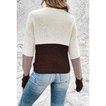 Pink Queen Women's Spring V Neck Sweater Casual Long Sleeve Color Contrast Sweater Top Holiday Sexy Lightweight Asymetric Hem Cropped Sweaters Khaki S