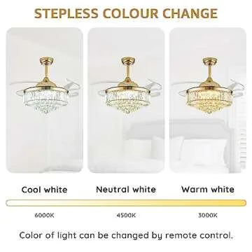 MOOONICHE 42 Inch Crystal Ceiling Fan with Light and Remote Modern Gold Dimmable Fandelier Invisible Retractable Chandelier Fan for Bedroom Living Room Dining Room