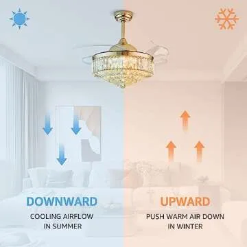 MOOONICHE 42 Inch Crystal Ceiling Fan with Light and Remote Modern Gold Dimmable Fandelier Invisible Retractable Chandelier Fan for Bedroom Living Room Dining Room