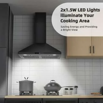 FIREGAS 30 inch Black Range Hood - 450 CFM Power