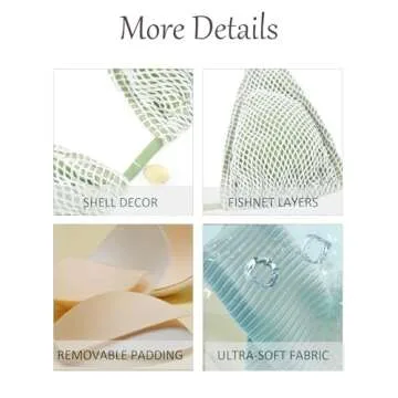 seamoly Womens String Bikini Sets Fishnet Shell Triangle High Cut Side Tie Thong Halter Bathing Suit 2 Piece Swimsuits Green S