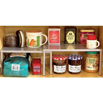 Simple Houseware Metal Top Expandable Stackable Kitchen Cabinet and Counter Shelf Organizer, Silver
