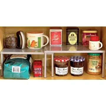 Simple Houseware Metal Top Expandable Stackable Kitchen Cabinet and Counter Shelf Organizer, Silver
