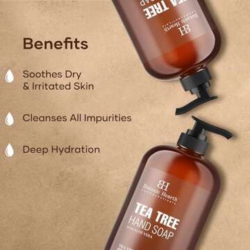Botanic Hearth Tea Tree Liquid Hand Soap - Sulfate Free Formula - Multi Purpose Hand Wash with Aloe Vera and Premium Grade Tea Tree Oil, Pump Dispenser - 16 fl oz
