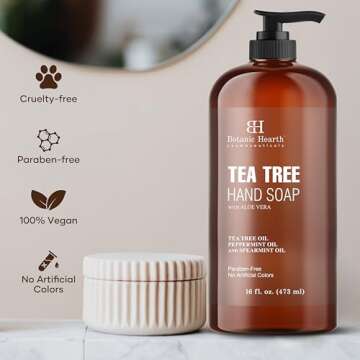 Botanic Hearth Tea Tree Liquid Hand Soap - Sulfate Free Formula - Multi Purpose Hand Wash with Aloe Vera and Premium Grade Tea Tree Oil, Pump Dispenser - 16 fl oz