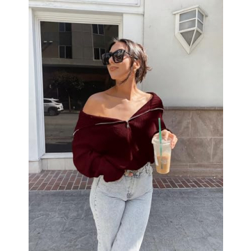 BTFBM Women’s Casual Half Zip Pullover Sweater - Chic & Comfortable