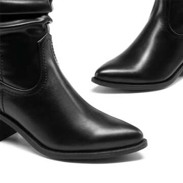 DREAM PAIRS Women's Cowgirl Boots, Mid Calf Western Cowboy Chunky Heel Boots, Slouchy & Pull-on Ankle Booties for women