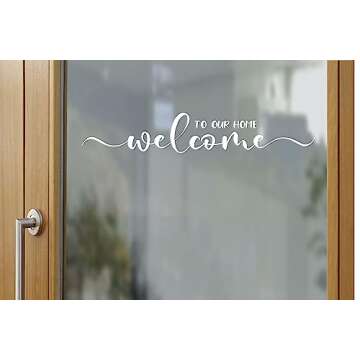 ZLKAPT Welcome to Our Home Vinyl Decal - Cute Greeting Sticker for Front Door - 3.5"x16" Door Vinyl Decal - Porch Door Decor (White)