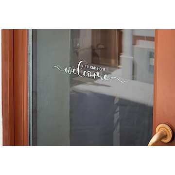 ZLKAPT Welcome to Our Home Vinyl Decal - Cute Greeting Sticker for Front Door - 3.5"x16" Door Vinyl Decal - Porch Door Decor (White)