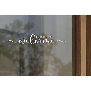 ZLKAPT Welcome to Our Home Vinyl Decal - Cute Greeting Sticker for Front Door - 3.5"x16" Door Vinyl Decal - Porch Door Decor (White)