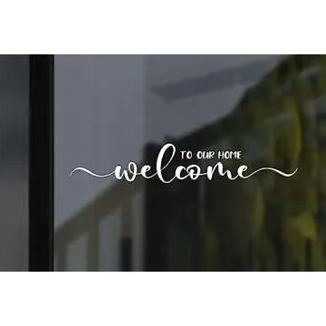 ZLKAPT Welcome to Our Home Vinyl Decal - Cute Greeting Sticker for Front Door - 3.5"x16" Door Vinyl Decal - Porch Door Decor (White)
