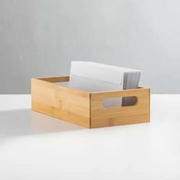 mDesign Bamboo Office Storage Container Bin - Drawer Organizer Crate Box with Handles for Cabinet, Shelves, Closet, Cubby, Holds Pens, Pencils, or Envelopes, Echo Collection, 2 Pack - Natural/Tan