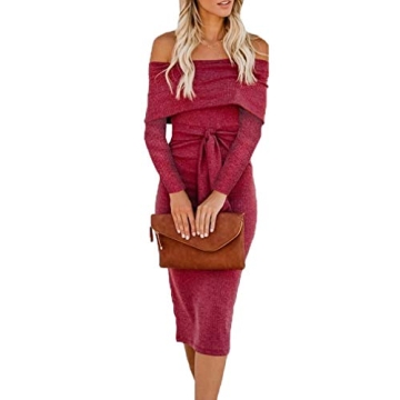 Teeuiear Women's Sexy Off Shoulder Autumn Winter Bandage Bodycon Party Dress Casual Cocktail Long Sl...