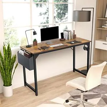 OLIXIS Computer Office Desk, 48 Inch Writing Work Study PC Wood Modern Desk with Storage Bag & Headp...