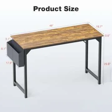 OLIXIS Computer Office Desk, 48 Inch Writing Work Study PC Wood Modern Desk with Storage Bag & Headphone Hook Simple Bedroom for 2 Person Kids Student Table, Rustic Brown