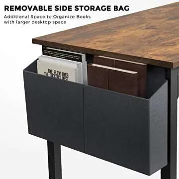 OLIXIS Computer Office Desk, 48 Inch Writing Work Study PC Wood Modern Desk with Storage Bag & Headphone Hook Simple Bedroom for 2 Person Kids Student Table, Rustic Brown