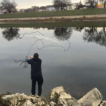 BASSDASH American Saltwater Fishing Cast Net 3/8 1/4-Inch Mesh 4ft 6ft 8ft Radius, 1-Pound Per Foot, for Bait Fish with Utility Bucket Casting