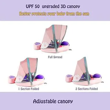 Luckclubtojoy Upgraded Baby Pool Float Mambobaby Float with Canopy, Non-Inflatable Baby Floats for 3-24 Months, No Flip Over Swim Trainer for Infants (Bird-Purple)