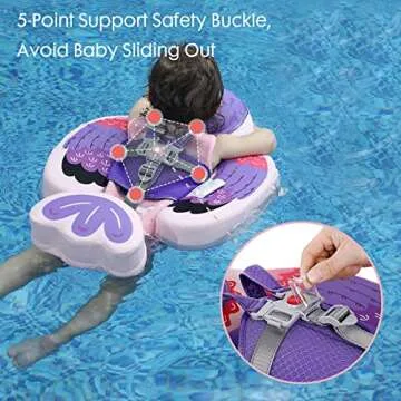 Luckclubtojoy Upgraded Baby Pool Float Mambobaby Float with Canopy, Non-Inflatable Baby Floats for 3-24 Months, No Flip Over Swim Trainer for Infants (Bird-Purple)