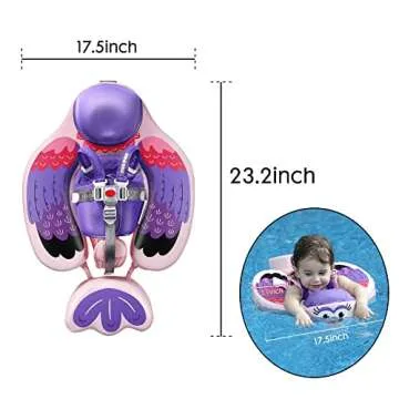 Luckclubtojoy Upgraded Baby Pool Float Mambobaby Float with Canopy, Non-Inflatable Baby Floats for 3-24 Months, No Flip Over Swim Trainer for Infants (Bird-Purple)
