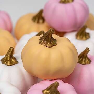 WangLaap 12Pcs Artificial Assorted Pink Pumpkins Bulk Middle Size Pumpkins Stylish Harvest Decoration Faux Foam Pumpkins Decoration for Fall Autumn Home Decor (Pink)
