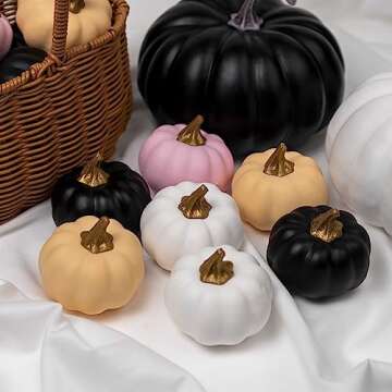 WangLaap 12Pcs Artificial Assorted Pink Pumpkins Bulk Middle Size Pumpkins Stylish Harvest Decoration Faux Foam Pumpkins Decoration for Fall Autumn Home Decor (Pink)