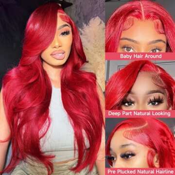 Red Human Hair Wigs Lace Front 13x4 Red Body Wave Lace Front Wigs Human Hair 200 Density Colored Red...