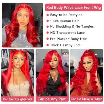 Vibrant Red Body Wave Lace Front Wig 24 Inch Human Hair