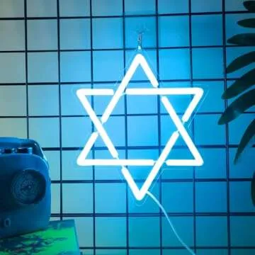 Star of David Neon Sign, Attivolife Hanukkah Decorations Jewish Star Shape Neon Light, LED Wall Decor for Home Office, Housewarming Birthday Gifts for Jews Judaism Women
