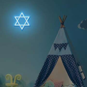 Star of David Neon Sign, Attivolife Hanukkah Decorations Jewish Star Shape Neon Light, LED Wall Decor for Home Office, Housewarming Birthday Gifts for Jews Judaism Women