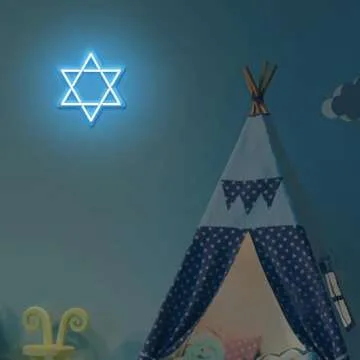 Star of David Neon Sign, Attivolife Hanukkah Decorations Jewish Star Shape Neon Light, LED Wall Decor for Home Office, Housewarming Birthday Gifts for Jews Judaism Women