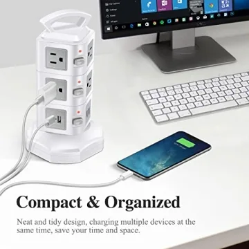 Desktop Power Strip Tower with Fast USB Charging