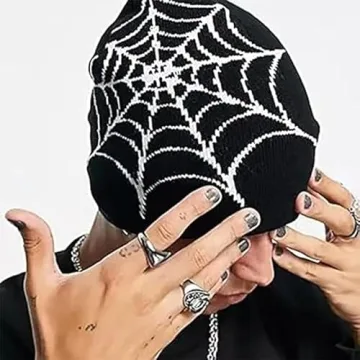 Pooyikoi Y2K Gothic Spider Pattern Knitted Beanie