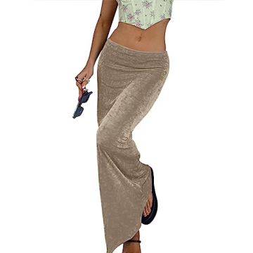 Meladyan Women Bodycon High Waist Maxi Skirt Trendy Khaki
