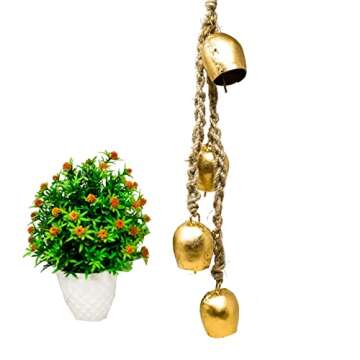 Handmade Brass Finish Hanging Bells for Door Chimes with Jute Rope, Shabby chic decorative bells for christmas 4 bells Wall Décor, winter holiday easter and home decor