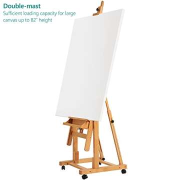 VISWIN Heavy-Duty Extra Large H Frame Easel, Hold Canvas to 82", Tilts Flat, Professional Solid Beech Wood Studio Artist Easel with Storage, Wheels, Adjustable Art Easel Stand for Painting Adult - N